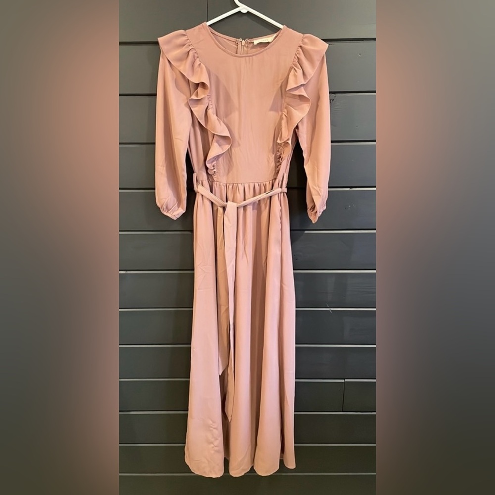 Roolee Ruffled Pink Maxi Dress